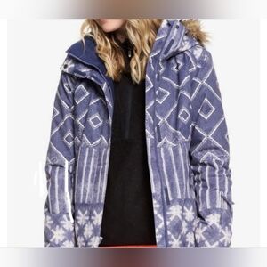 ROXY Womens Ski Jacket Coat Blue White Snowflake Dry Flight Size Small Winter